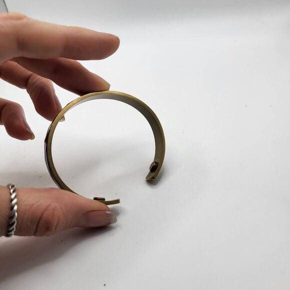 Artisan Made Thin Brass And Copper Cuff Bracelet - Picture 2 of 6